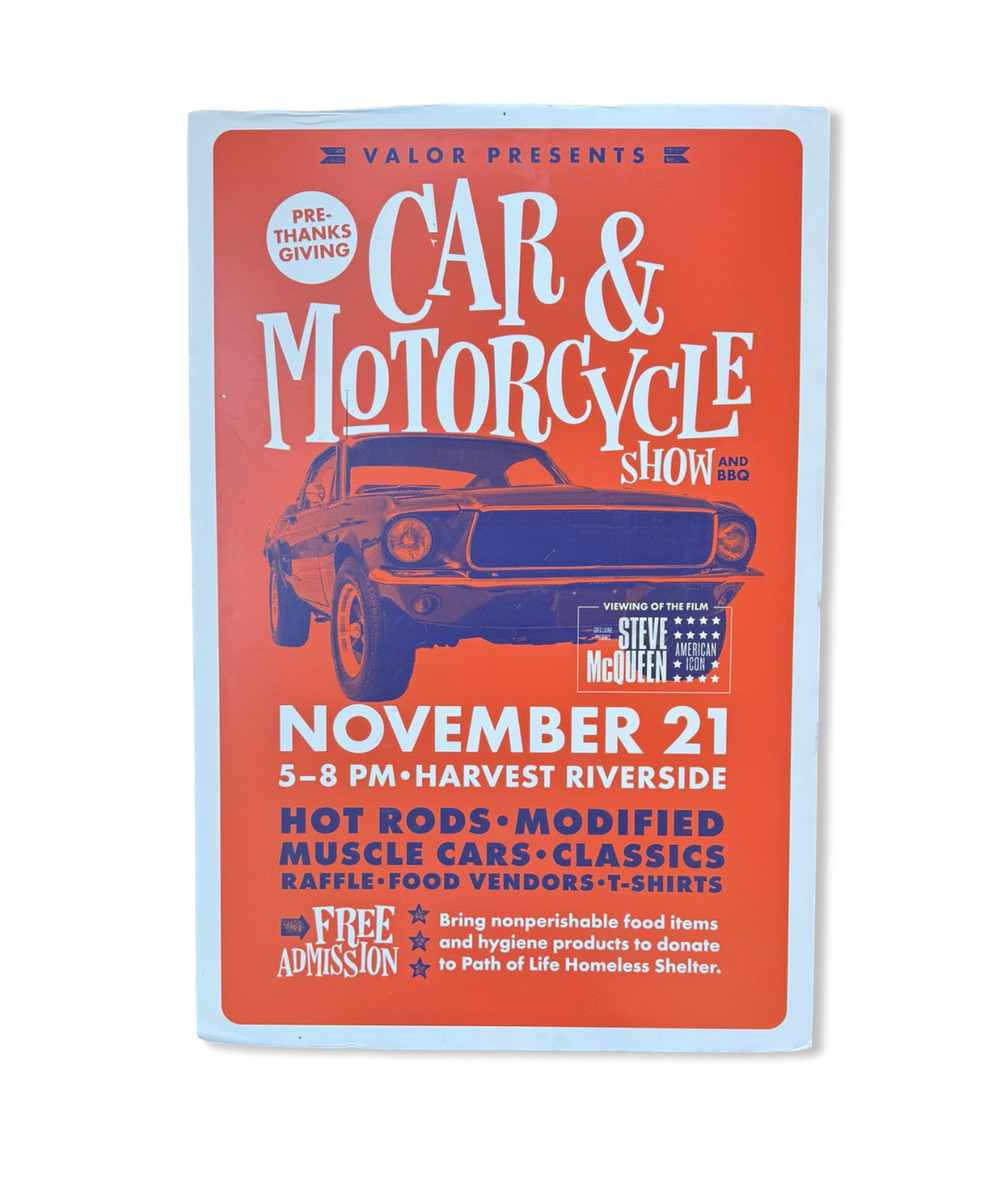 Steve McQueen Bullitt Car Motorcycle Show Sign XLarge Vintage Garage Decor EUC
